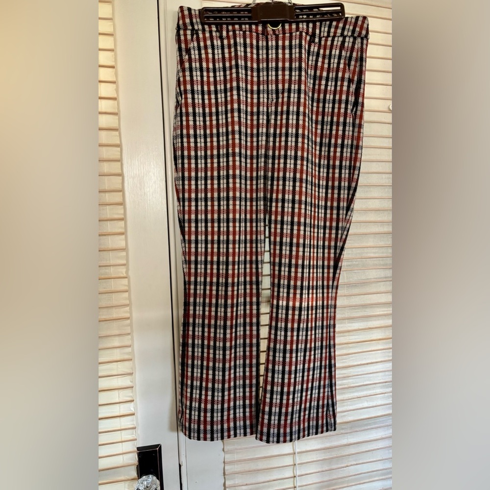 CAbi Brown, White and Rust Plaid Pants